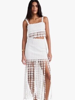SAYLOR White Crochet Fringe Maxi Skirt Set New Without Tags